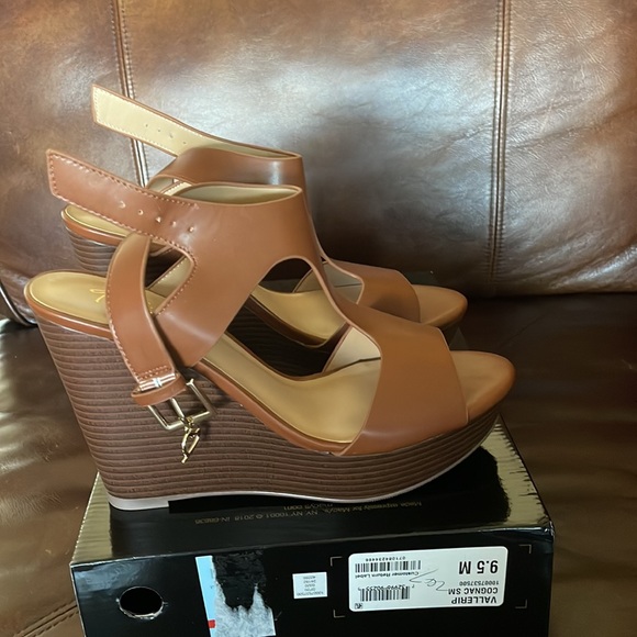 Cognac open toe wedge sandal - Picture 4 of 6